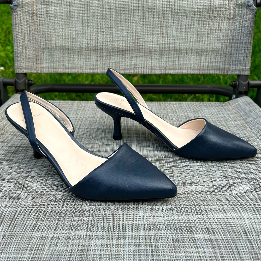 Halston Women’s Navy Kitten Heel Dress Shoes
